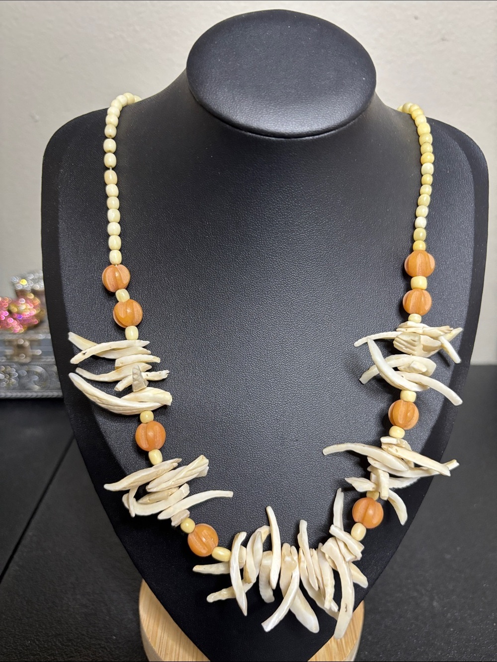 Vintage Southwestern Mother of Pearl Shell Fringe Necklace Statement